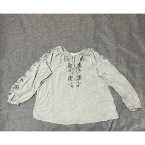 Vintage Threads‎ Women's 2X Blouse Embroidered Floral Sage Green Rayon Q2U078TSC